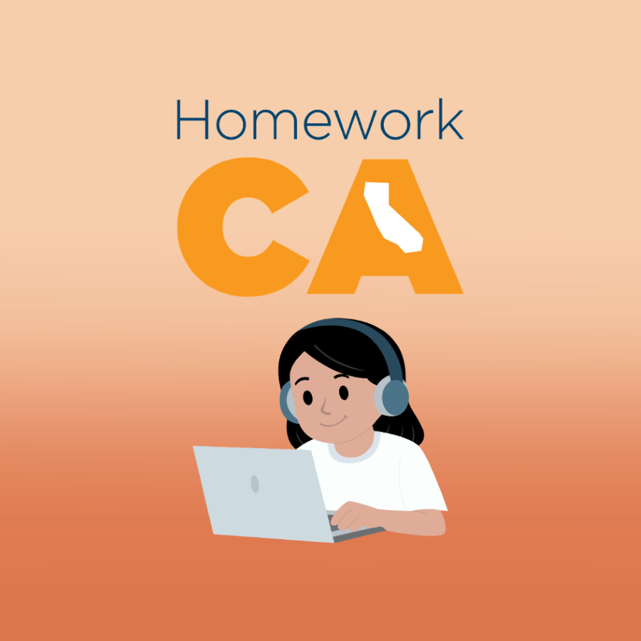 HomeworkCA logo and student with a laptop.