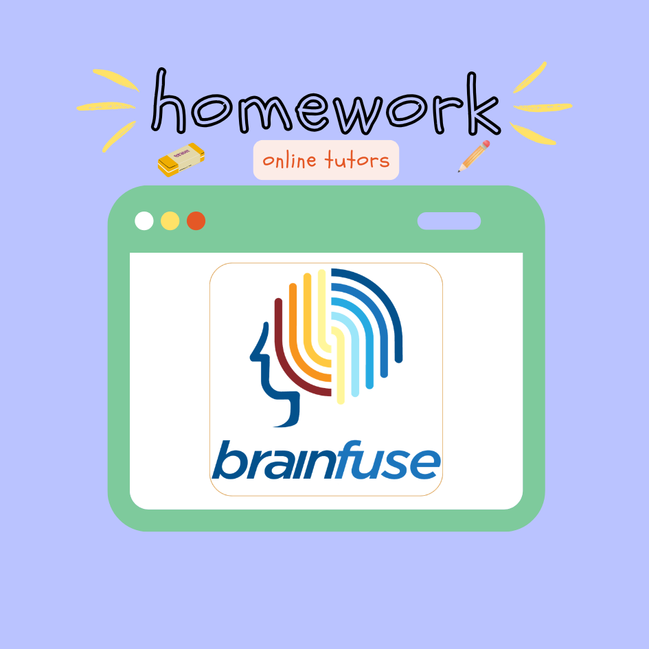 violet purple blue background image with a tablet graphic that has Homework Online tutors and Brainfuse service logo on it.