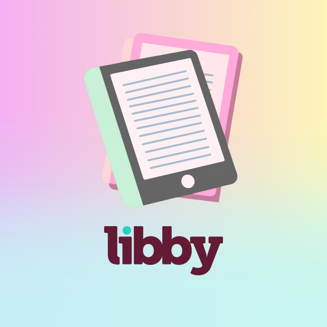 Two illustrations of e-readers and the Libby logo.