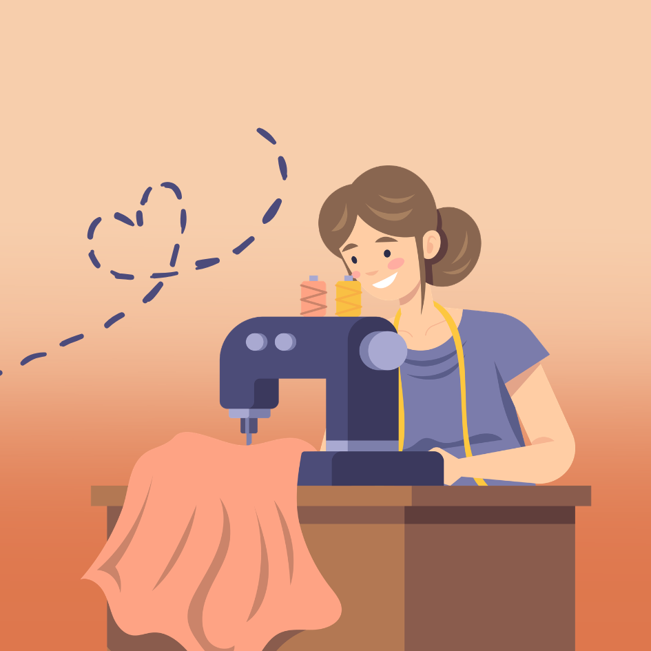 Person sitting at a sewing machine.