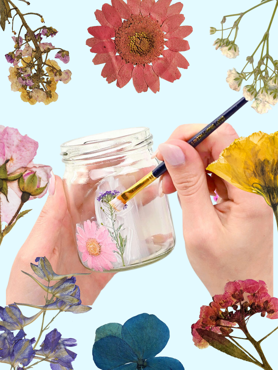 flower pressed luminary in a mason jar
