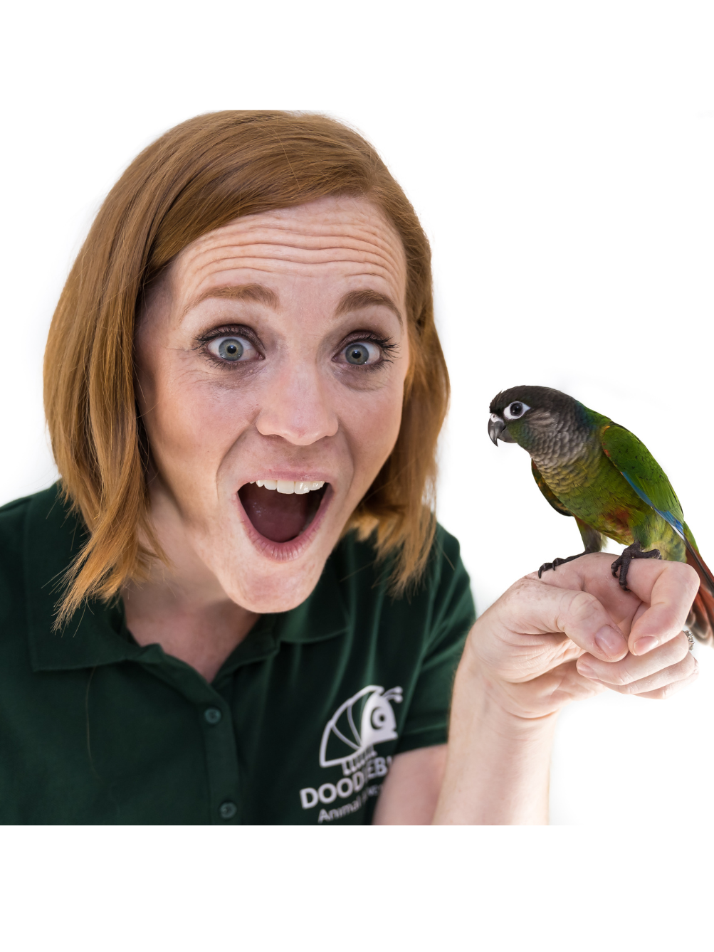 Woman holding parrot on finger