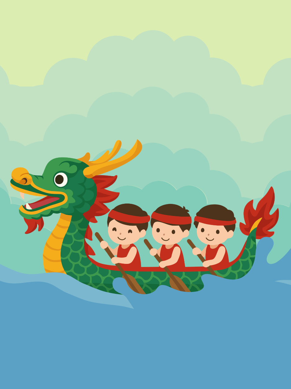 Children paddling a colorful dragon boat.