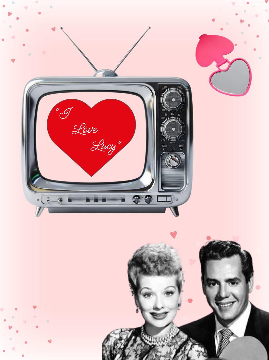 Lucille Ball and Desi Arnaz with retro television.