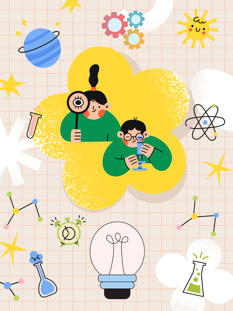 Two children doing science experiments.