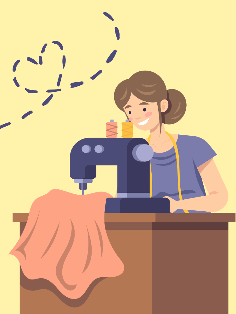 Person sitting at a sewing machine table.