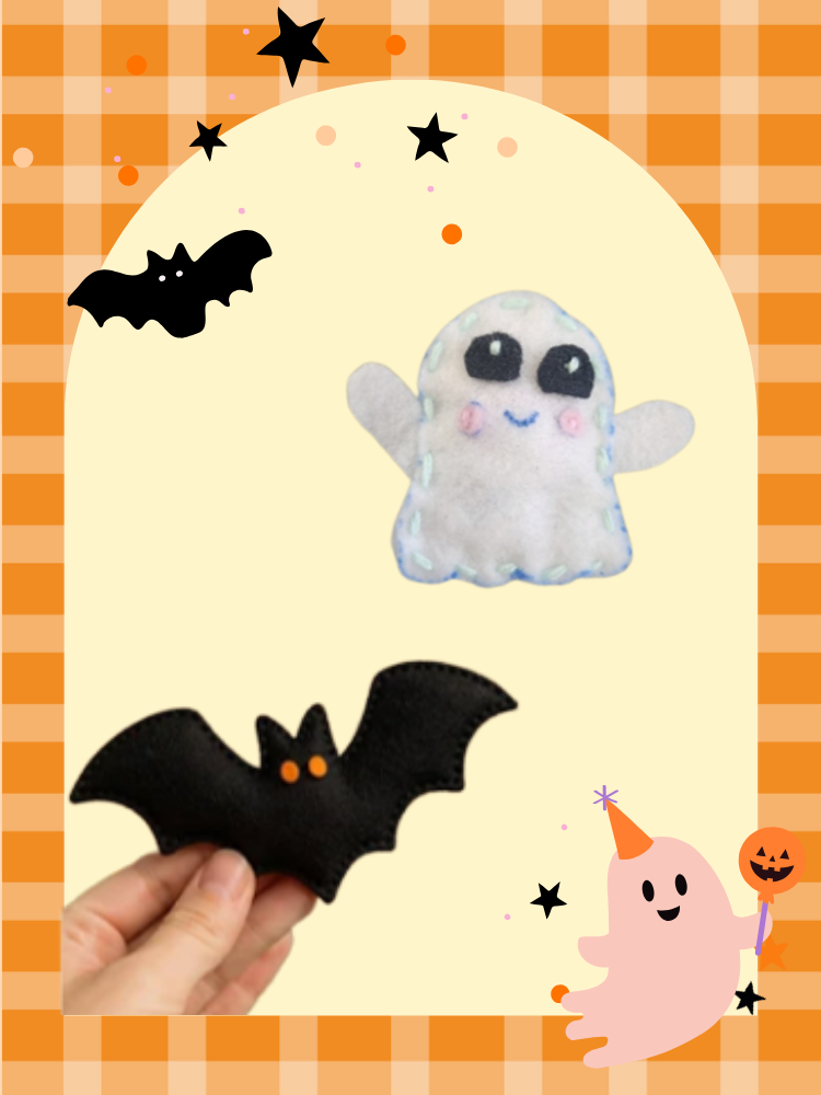 Felt ghost and felt bat crafts.