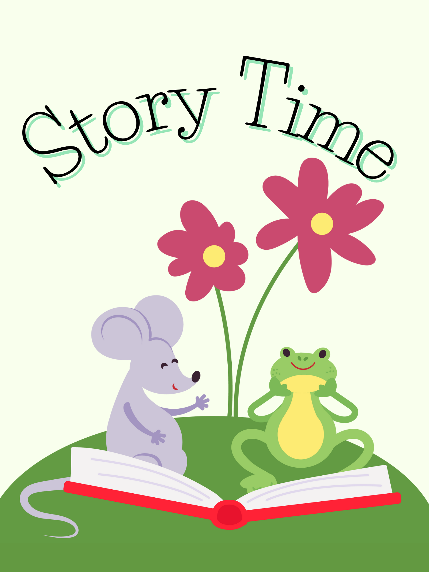 mouse and frog reading story time