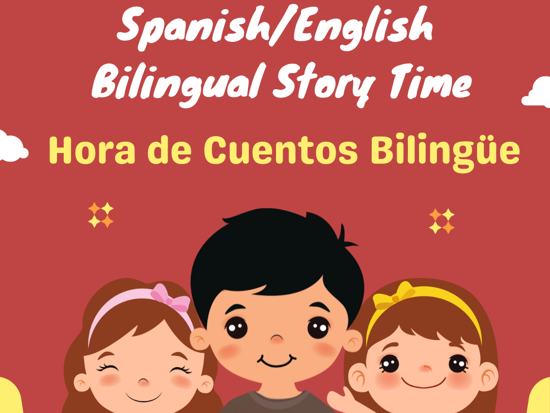 Spanish/English Bilingual Story Time with three children and a book 