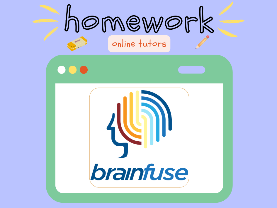 violet purple blue background image with a tablet graphic that has Homework Online tutors and Brainfuse service logo on it.