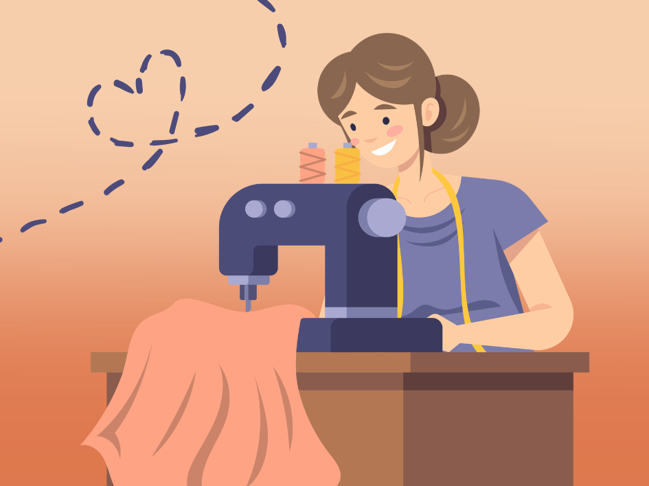 Person sitting at a sewing machine.
